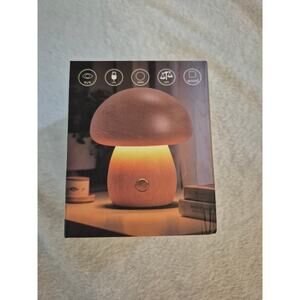 Minimalist Mushroom LED Wood Lamp - Warm Night Light - USB Rechargeable